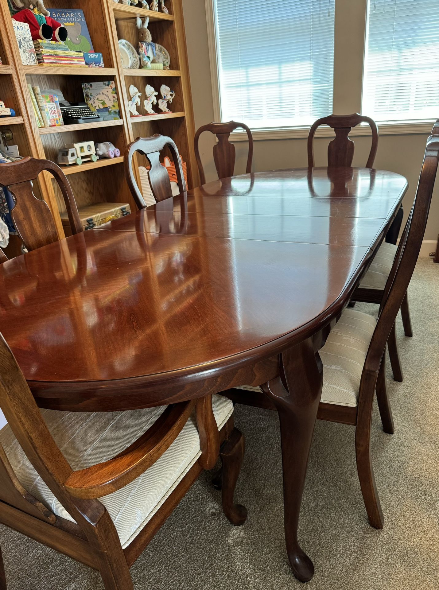 Table With Leaves, Eight Chairs, And Hutch, All Wood