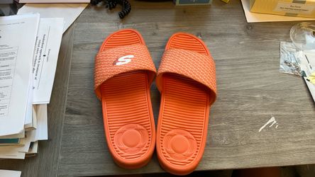 Orange Slide Sandals with S Logo