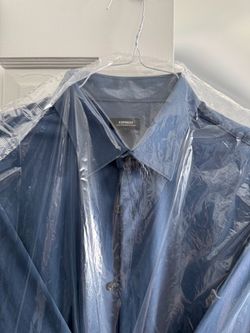 New but stained Express size L slim fit blue dress shirt