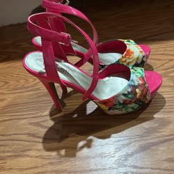 pink guess flower heels