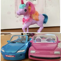 Shippable Set Of Mattel Polly Pocket Convertible Cars & Barbie Pony
