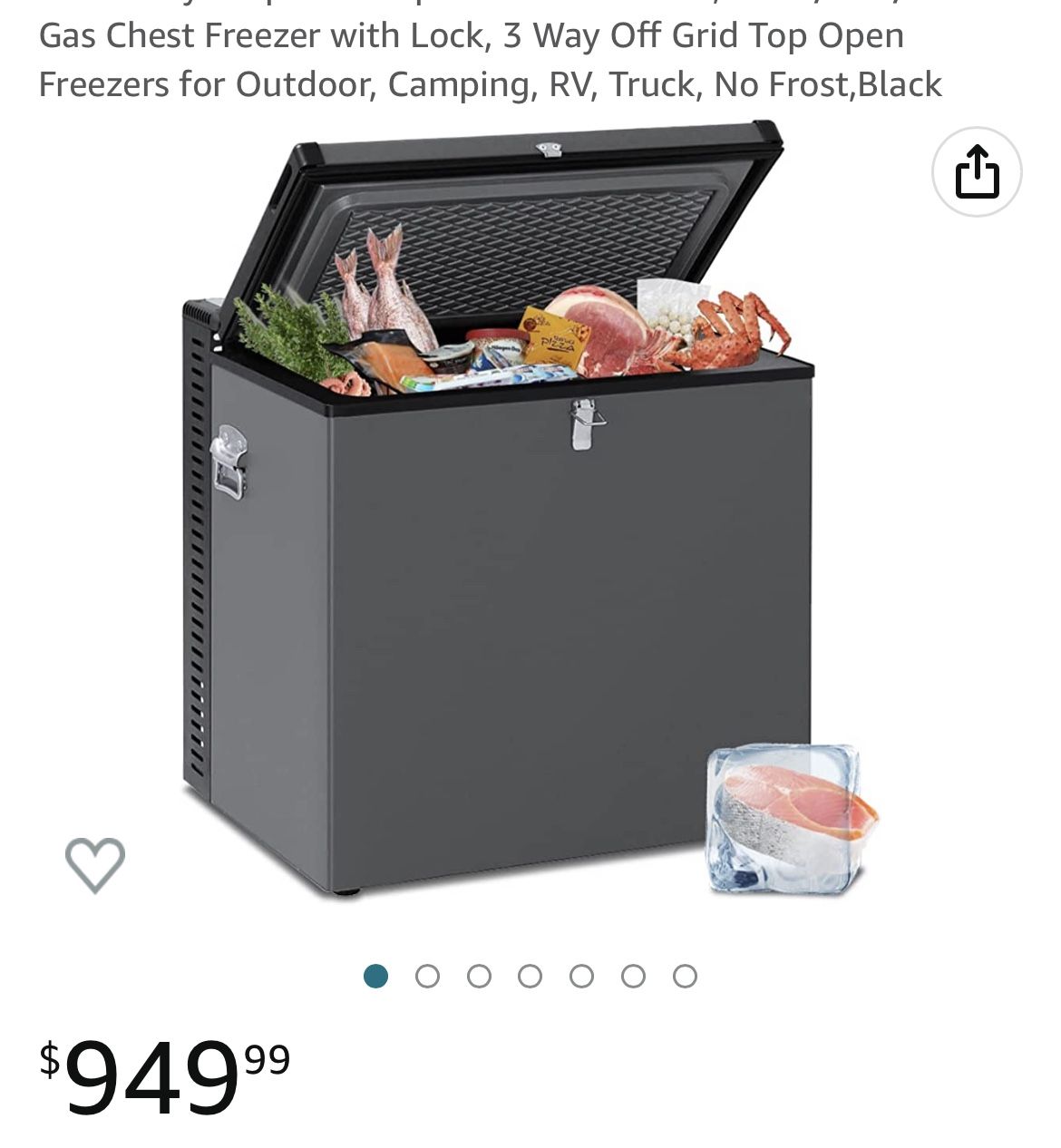 Propane Deep Freezer 2.1 Cu.Ft, 110V/12V/LPG Gas Chest Freezer with