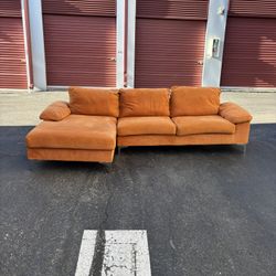 **FREE DELIVERY** Beautiful Orange Mid Century Modern L Shaped Sectional Couch