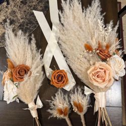 Terracotta Pampas Wedding Bouquets, Boutonnières & Corsage