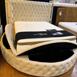 Round bed with storage Ivory color