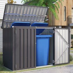 ❤️🔥 #B AECOJOY Outdoor Garbage Storage Rack, 46 Cubic Foot Metal Garbage Container with Lifting Lid and Gas Holder