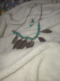 Cyan stone necklace and earrings