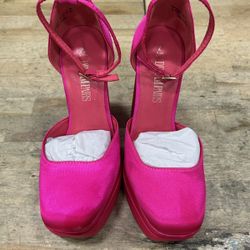 Women’s High Chunky Platform Closed Toe Block Heels Square Toe Ankle Strap Dress Wedding Party Pumps Shoes Aurelia,Size 7,Rose Red-Satin,S