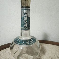 Mid-century SABRA ORANGE LIQUEUR Empty Bottle Hebrew Writing & Design (Read)