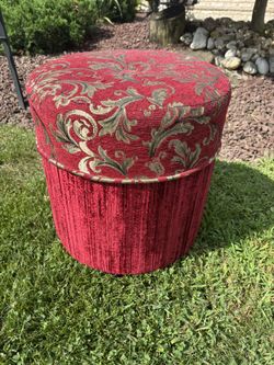 Red Damask Pleated ottoman 