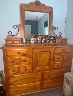Dresser with mirror and 2 nightstands