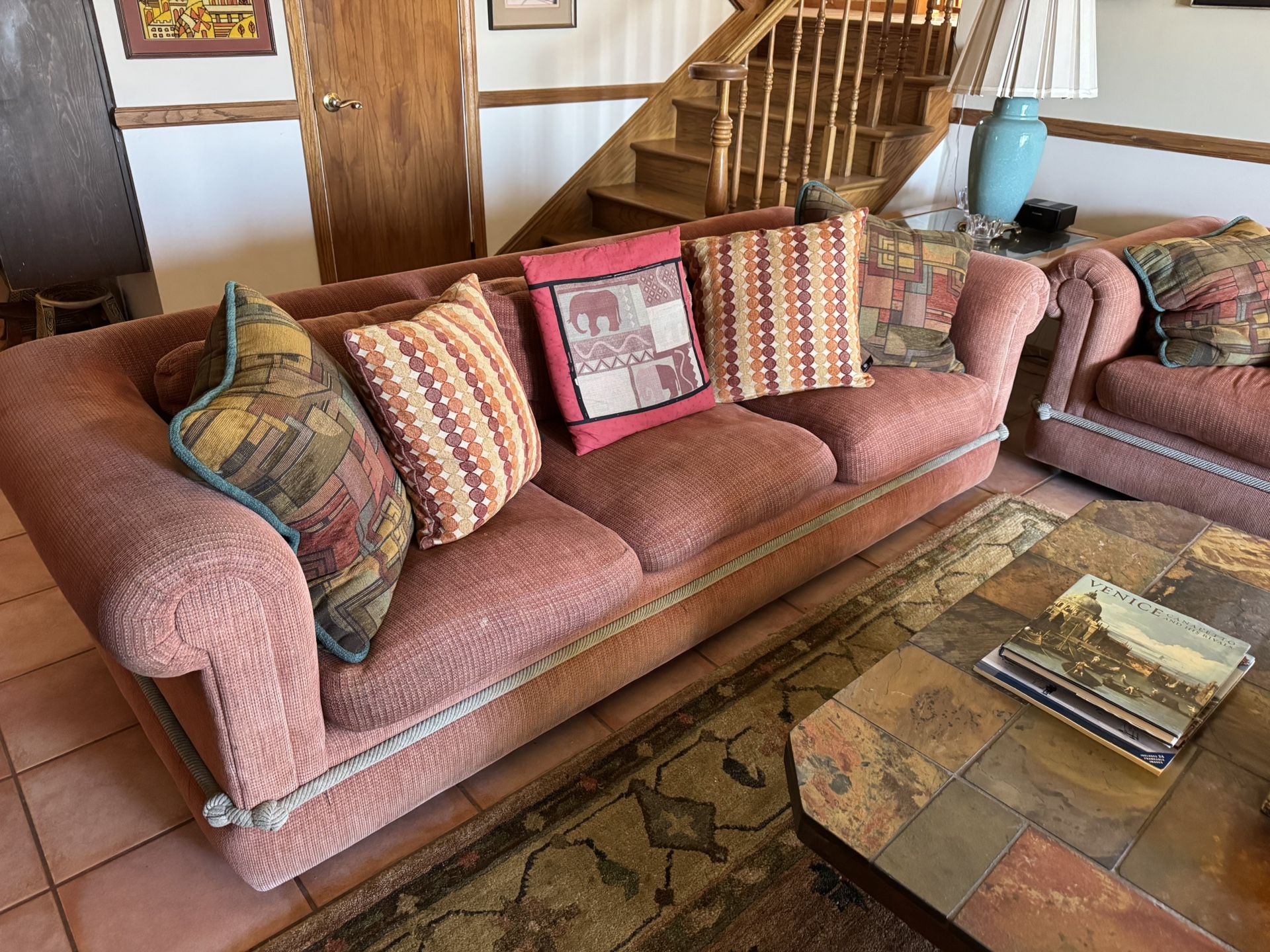 Custom Upholstered Living Room Set – 2 Sofas + Chair + Ottoman + Pillows Included