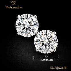 6CT Authentic Moissanite Earrings - 18K Gold Plated, 925 Sterling Silver, Unisex