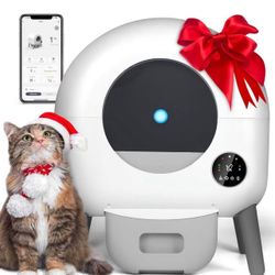 Self Cleaning Litter Box, Automatic Cat Litter Box with APP Control, Multi-Cat Compatible,1 Roll of Garbage Bags and Mat,white2.0X