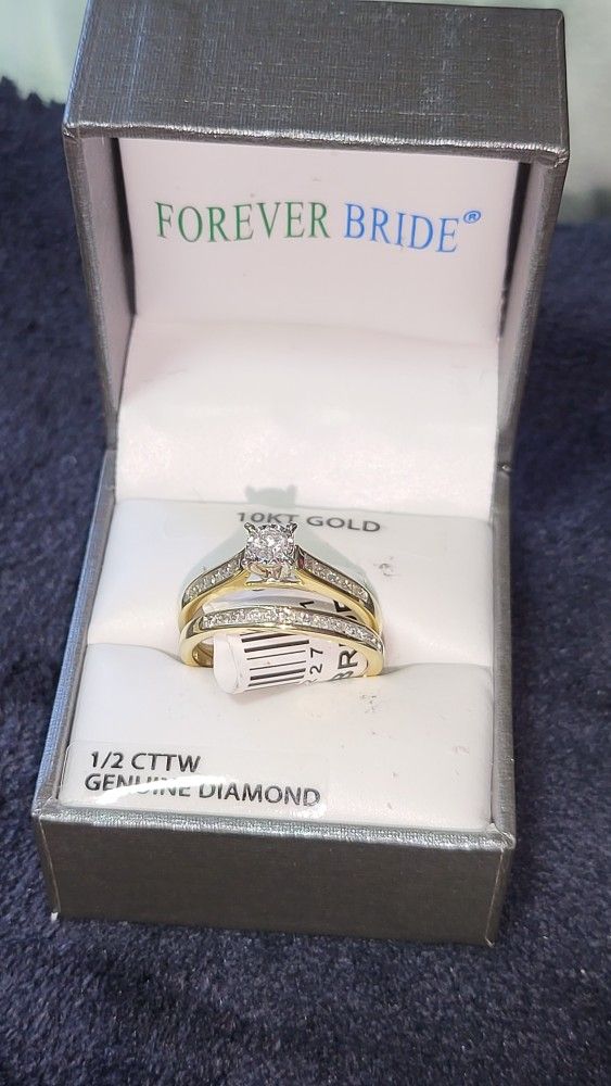 10K Yellow Gold 1/2 CTTW Diamond Channel Bridal Set J, I3 Diamonds