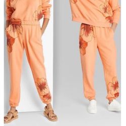 Wild Fable Womens Floral Print Sweatpants, Peach Orange Size medium
