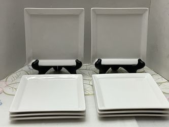 Set of 8 World Market Appetizer Dessert Plates 5" Square Classy White Excellent