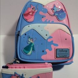 Loungefly Make It Pink Make It Blue BACKPACK AND WALLET INCLUDED((RARE LIMITED EDITION NEW WITH TAGS 2PCS ((GOOD PRICE)