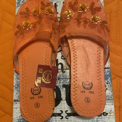 New York Orange Mesh Floral Sandals size 8