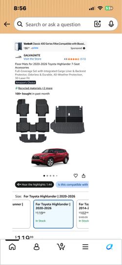 Floor mats for 2020-2026 Toyota Highlander
