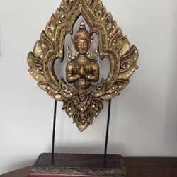 Southeast Asian Deity Sculpture on Stand Made in Thailand