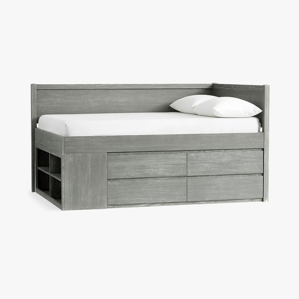 Pottery Barn PB Teen Costa Corner Captain’s Bed Brushed Charcoal Gray Full Size