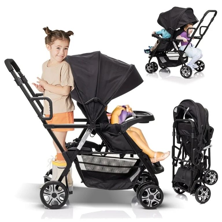 upright double lightweight travel stroller, with standing platform,Canopy,Tray Table