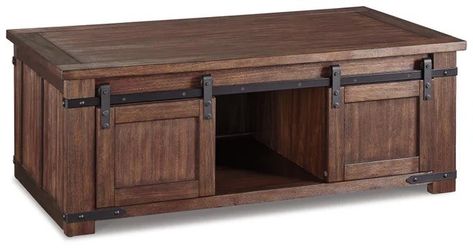 Beautiful and sturdy wooden TV stand with a rustic brown finish and stylish black metal hardware. It features 4 doors — 2 doors in the front and 2 doo