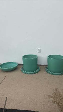 Vintage Gainey Ceramics Super Rare Large Bowl Planters Sea Green With Trays