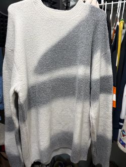 White and Gray Striped Knit Sweater