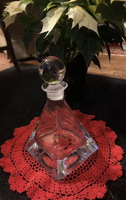 Italian Geometric Shaped Glass Decanter With Frosted Neck And Stopper. 