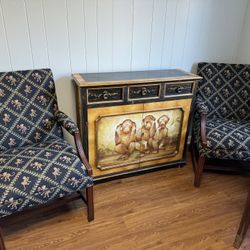 Vintage Hand-Painted Dresser with Monkey Chairs – A One-of-a-Kind Set 
