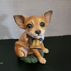 Chihuahua dog figurine Glass Eyes Bell Around Neck 