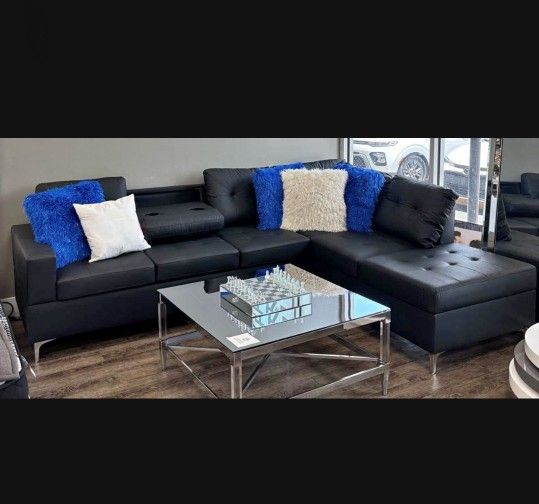Sectional Sofa Black Faux Leather Finance Available