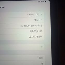 I pad 10th Generation.  Plus Case. Good Condition  256GB