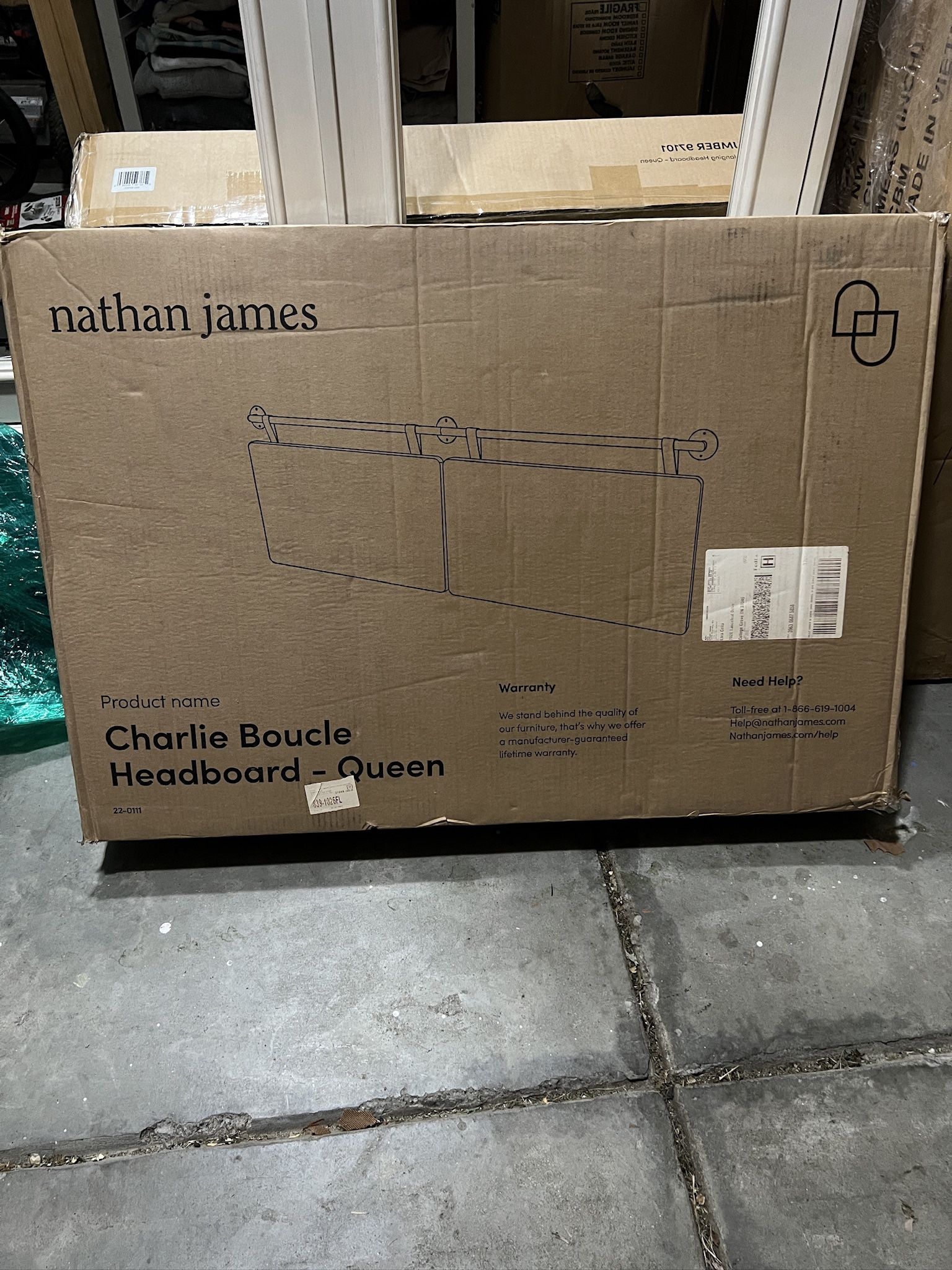NIB Nathan James Boucle Upholstered Queen Wall Mount Headboard