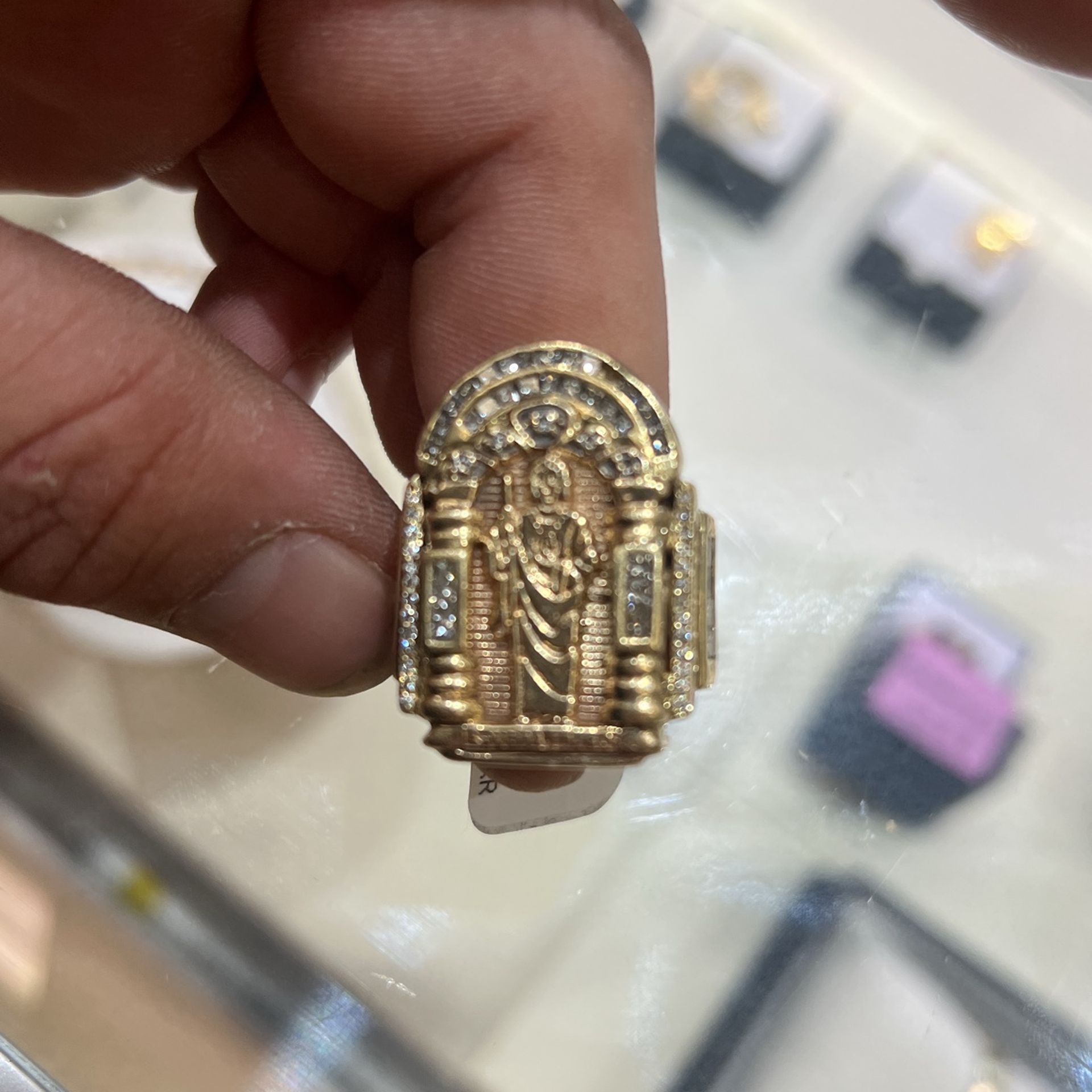 Religious Ring Diamond Sz 8.5 Men’s 23.4 Grams