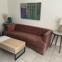 Dusty Rose Couch, Side Tables And Coffee Table 