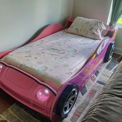 Pink Twin Size Racecar Bed