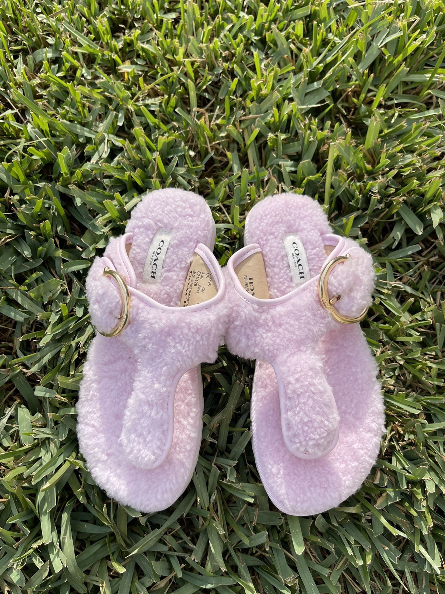 Coach Pink Fuzzy Slippers Size 5.5