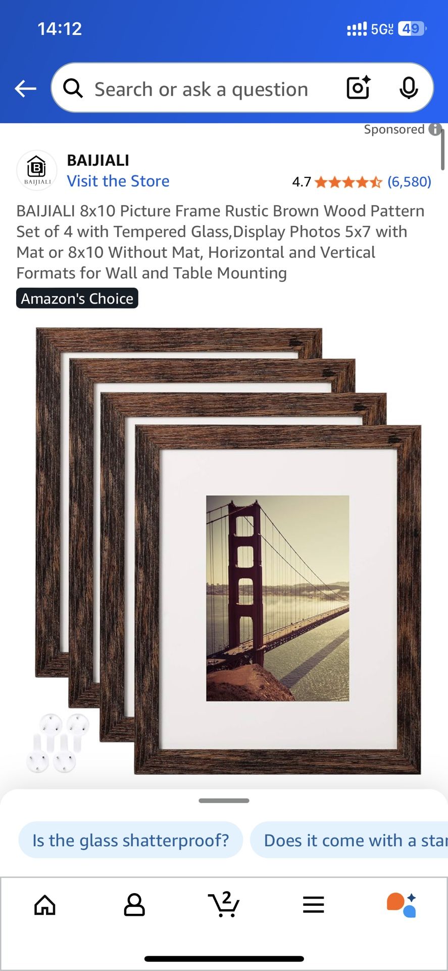 BAIJIALI 8x10 Picture Frame Rustic Brown Wood Pattern Set of 4 with Tempered Glass,Display Photos 5x7 with Mat or 8x10 Without Mat, Horizontal and Ver