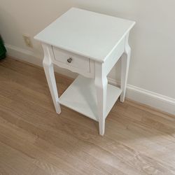 White Side Table With Drawer 17” Wide 15” Deep 28” Tall