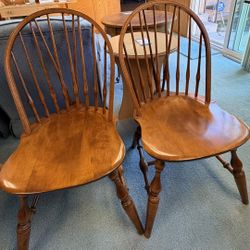 Pair Vintage Nichols & Stone Maple Wood Captain Windsor Spindle Back Chairs—EXCELLENT CONDITION