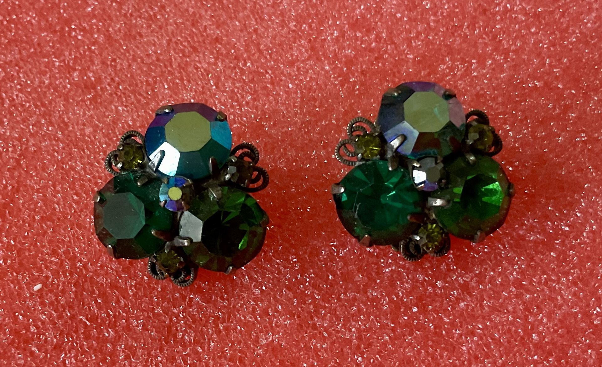 Earrings Clip On Vintage Dark Green