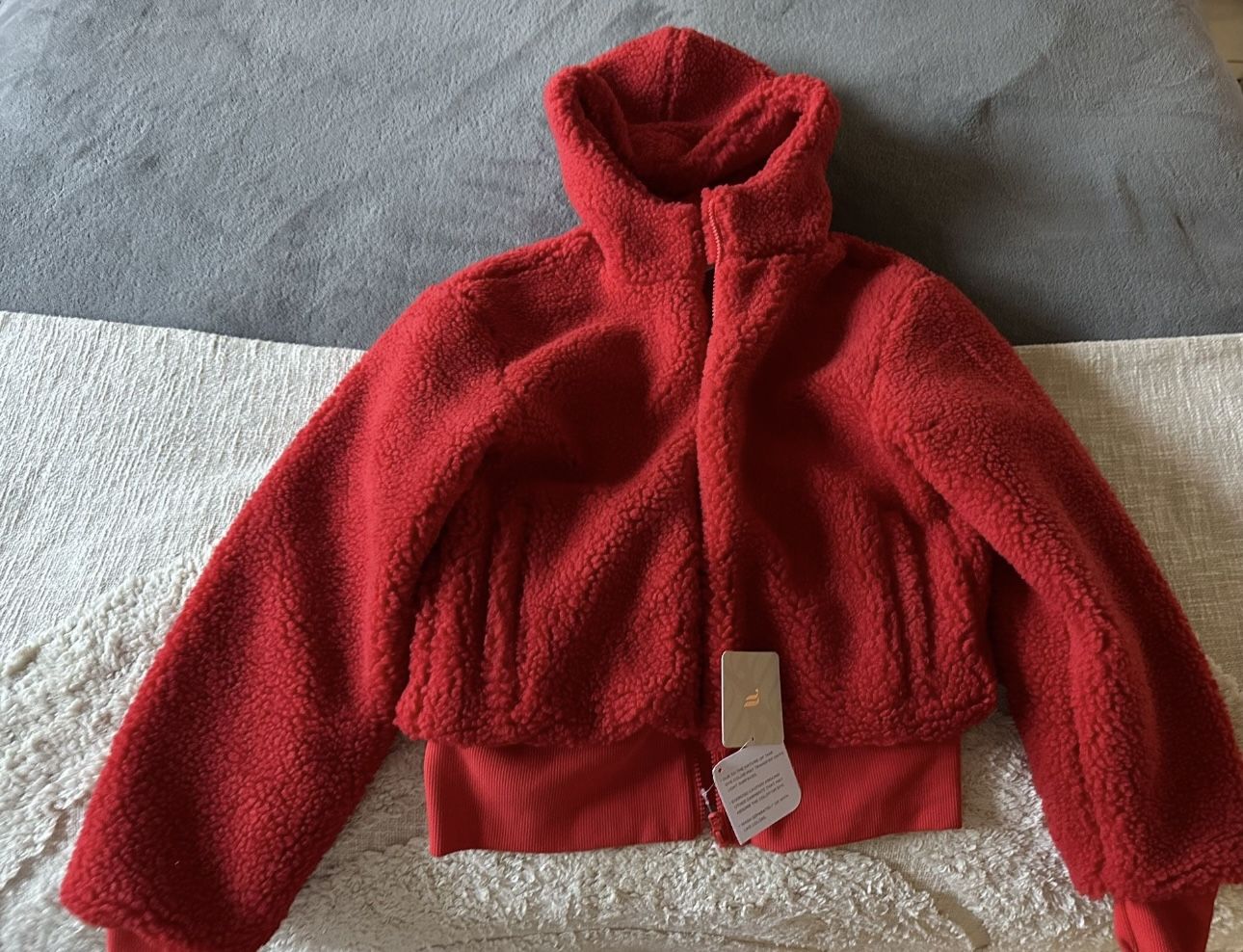 Fabletics NEW Summit Sherpa Teddy Fuzzy Jacket S 6 RED