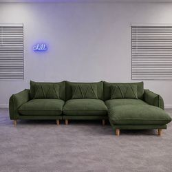 Brand New Modern Green Boucle Cloud Sectional Sofa Couch
