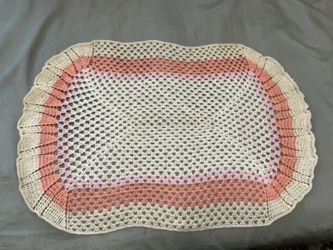 25”x18” Handmade Crochet Pink and Cream Doily