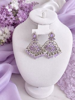 Silver-Tone Lavender Stone Chandelier Earrings