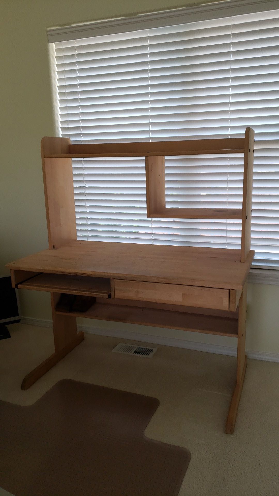 Solid wood computer desk with keyboard tray. Computer, printer and speakers NOT INCLUDED