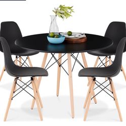 5-Piece Compact Mid-Century Modern Dining Set w/ 4 Chairs, Wooden Legs - Black/Walnut